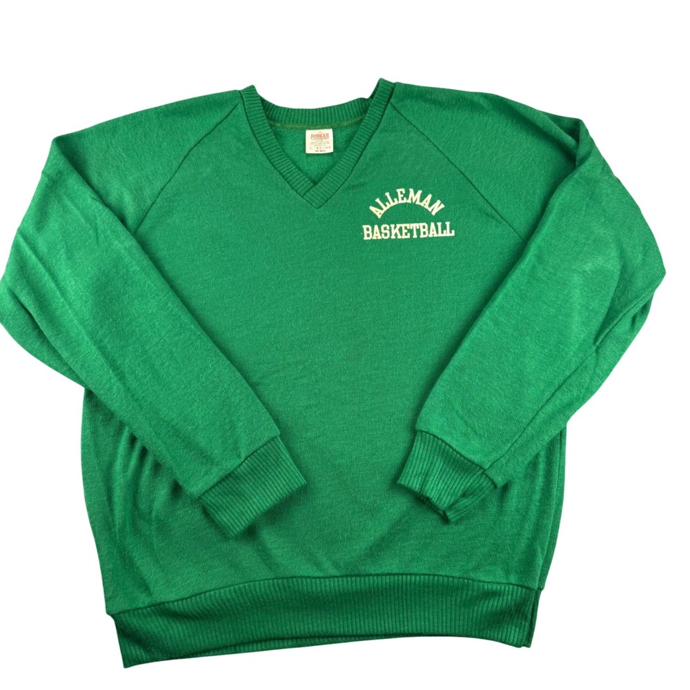 Vintage Dodger Sportswear Alleman Basketball Sweater  Green V-Neck USA Large